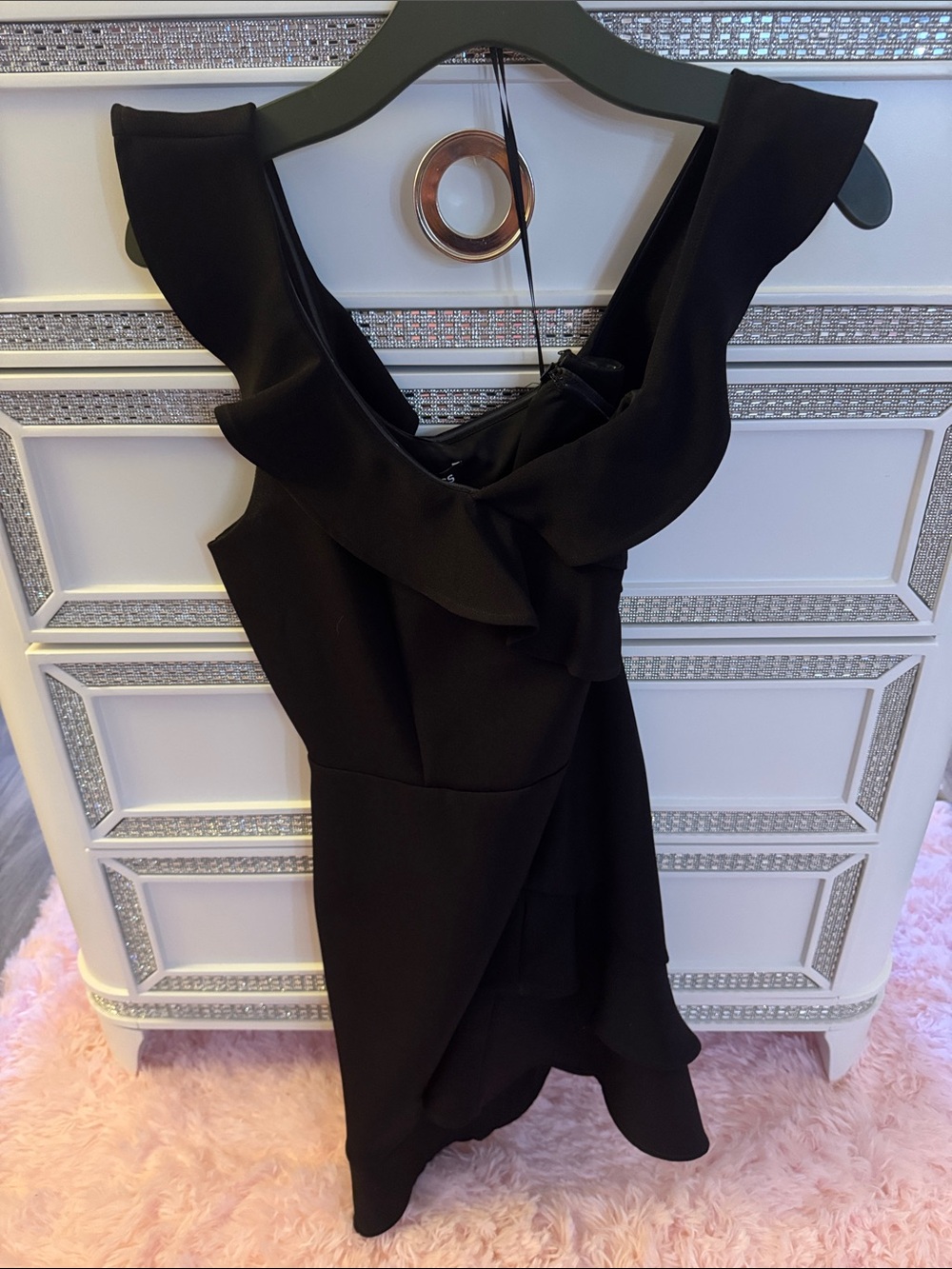 Express Black Asymmetrical Ruffle V-Neck Dress